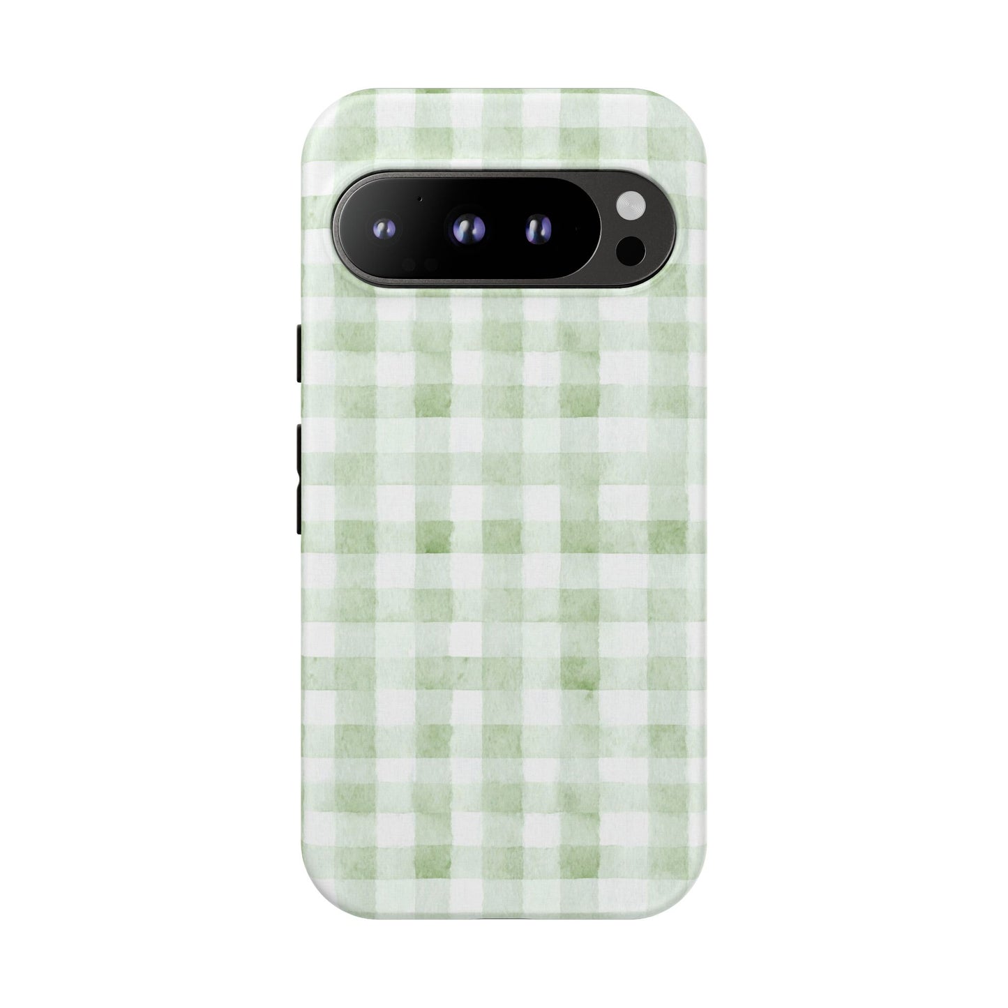 Green Gingham Tough Phone Case — Durable Plaid iPhone Protective Cover