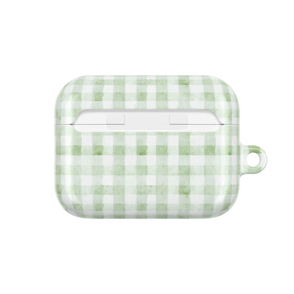 Green Gingham AirPod Case — Pastel Plaid Protective Cover