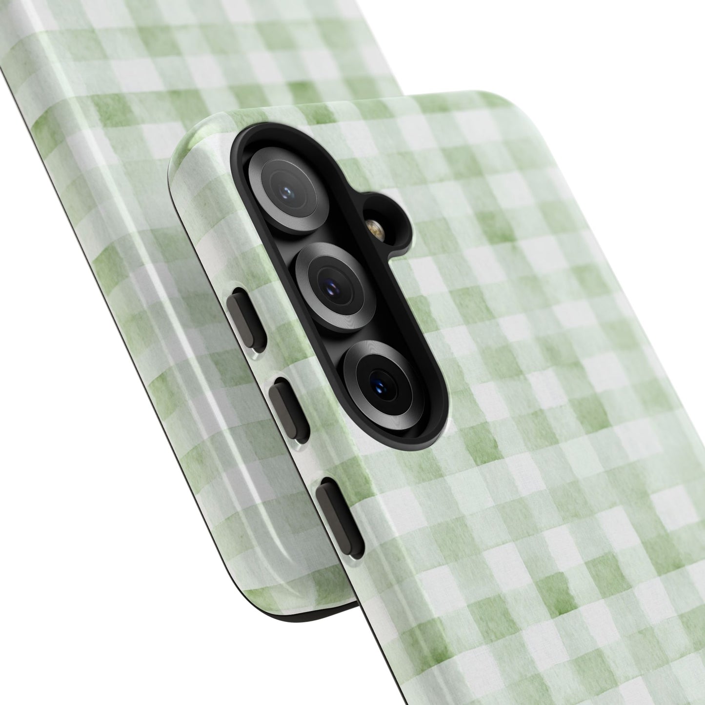 Green Gingham Tough Phone Case — Durable Plaid iPhone Protective Cover