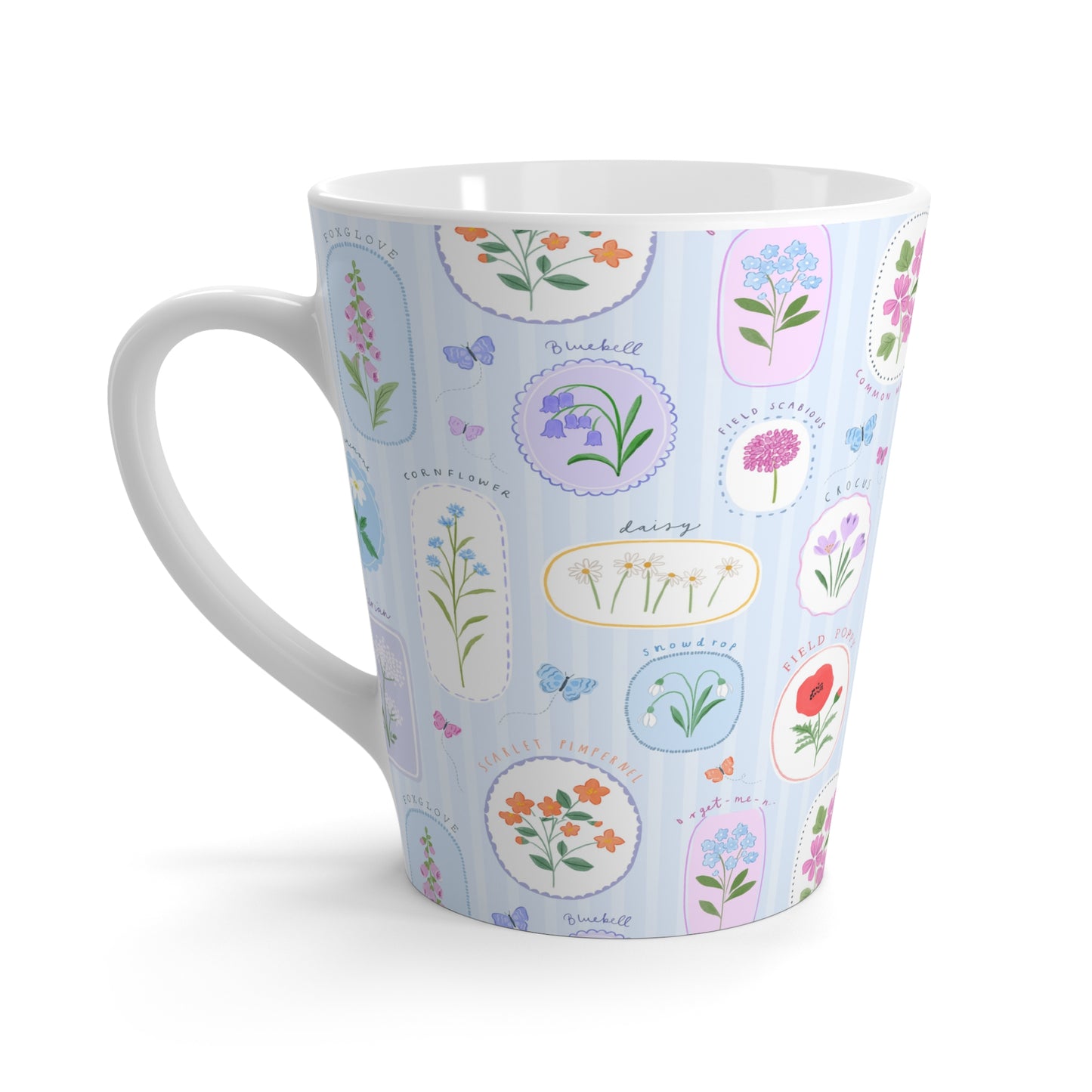 Latte Mug - Pastel Wildflower Botanical Illustration Coffee Cup