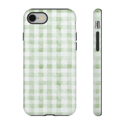 Green Gingham Tough Phone Case — Durable Plaid iPhone Protective Cover
