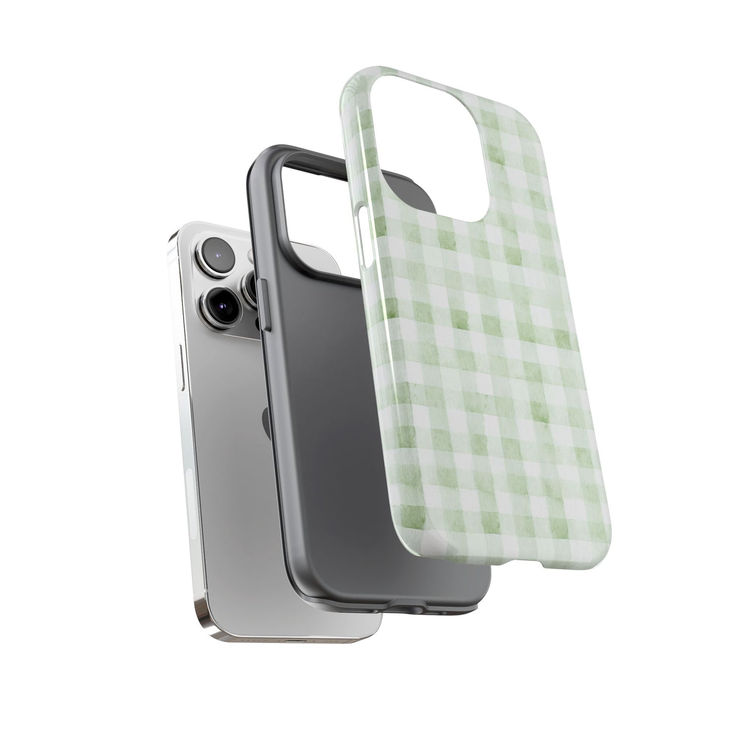 Green Gingham Tough Phone Case — Durable Plaid iPhone Protective Cover