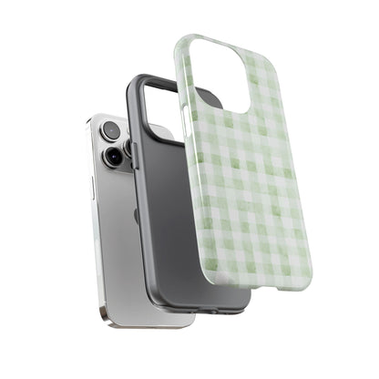 Green Gingham Tough Phone Case — Durable Plaid iPhone Protective Cover