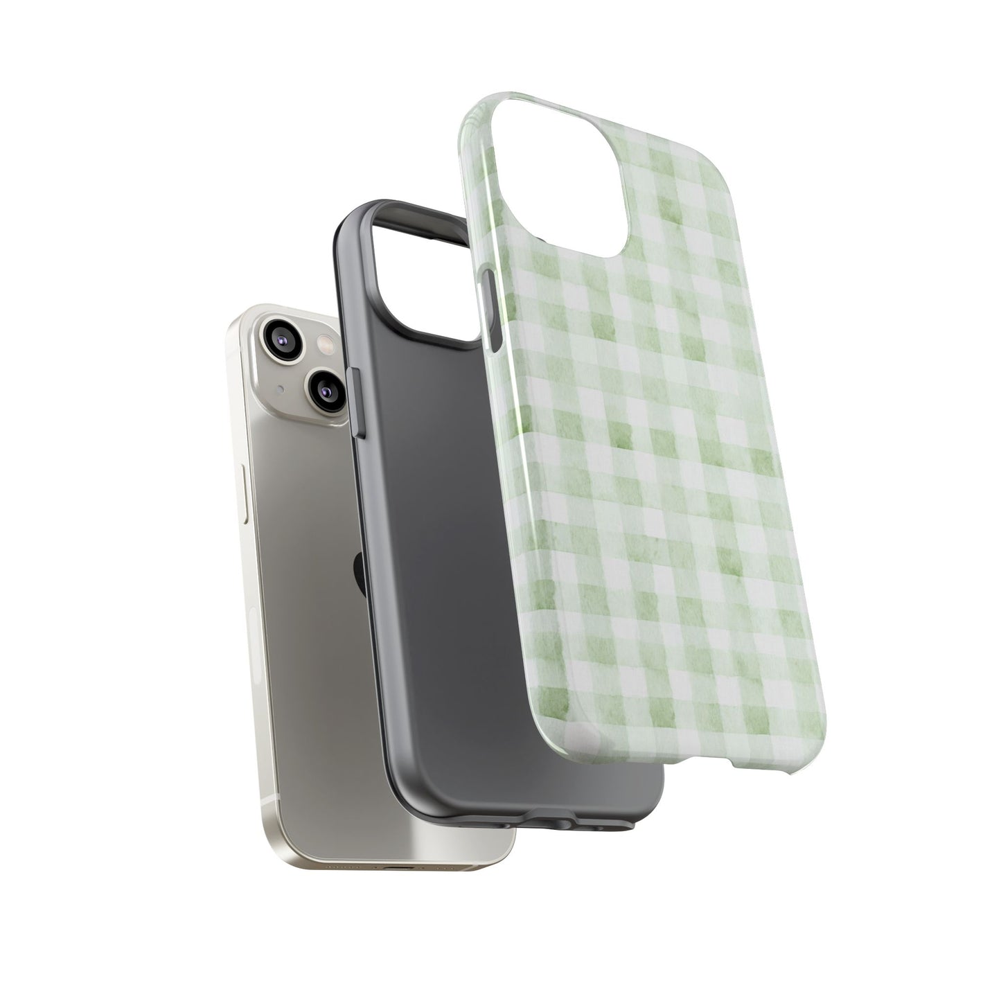 Green Gingham Tough Phone Case — Durable Plaid iPhone Protective Cover