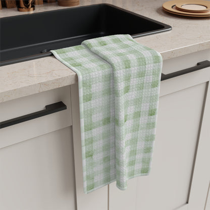 Green Gingham Microfiber Tea Towel