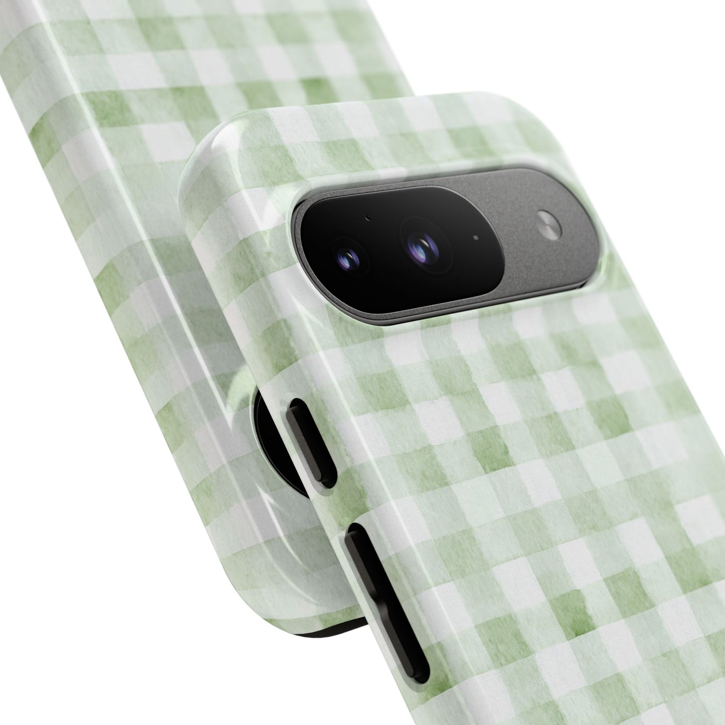 Green Gingham Tough Phone Case — Durable Plaid iPhone Protective Cover