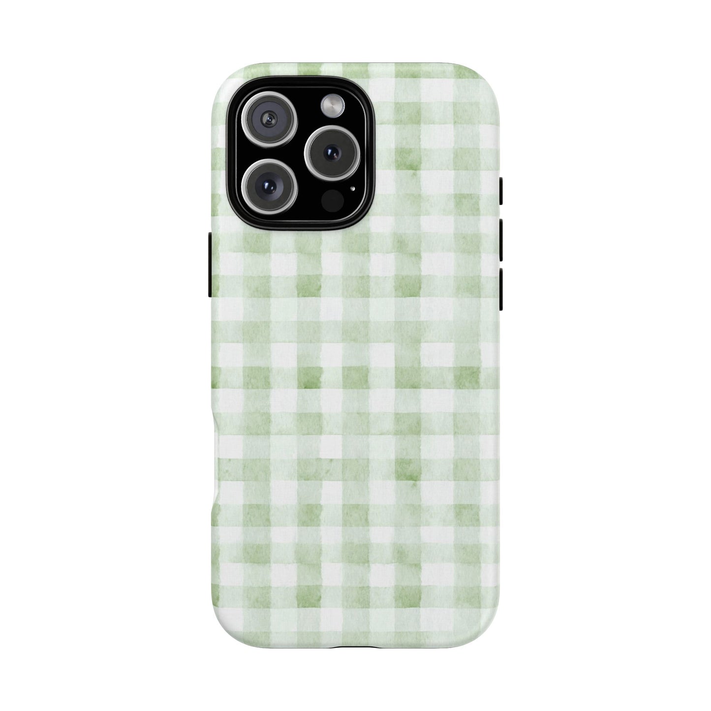 Green Gingham Tough Phone Case — Durable Plaid iPhone Protective Cover