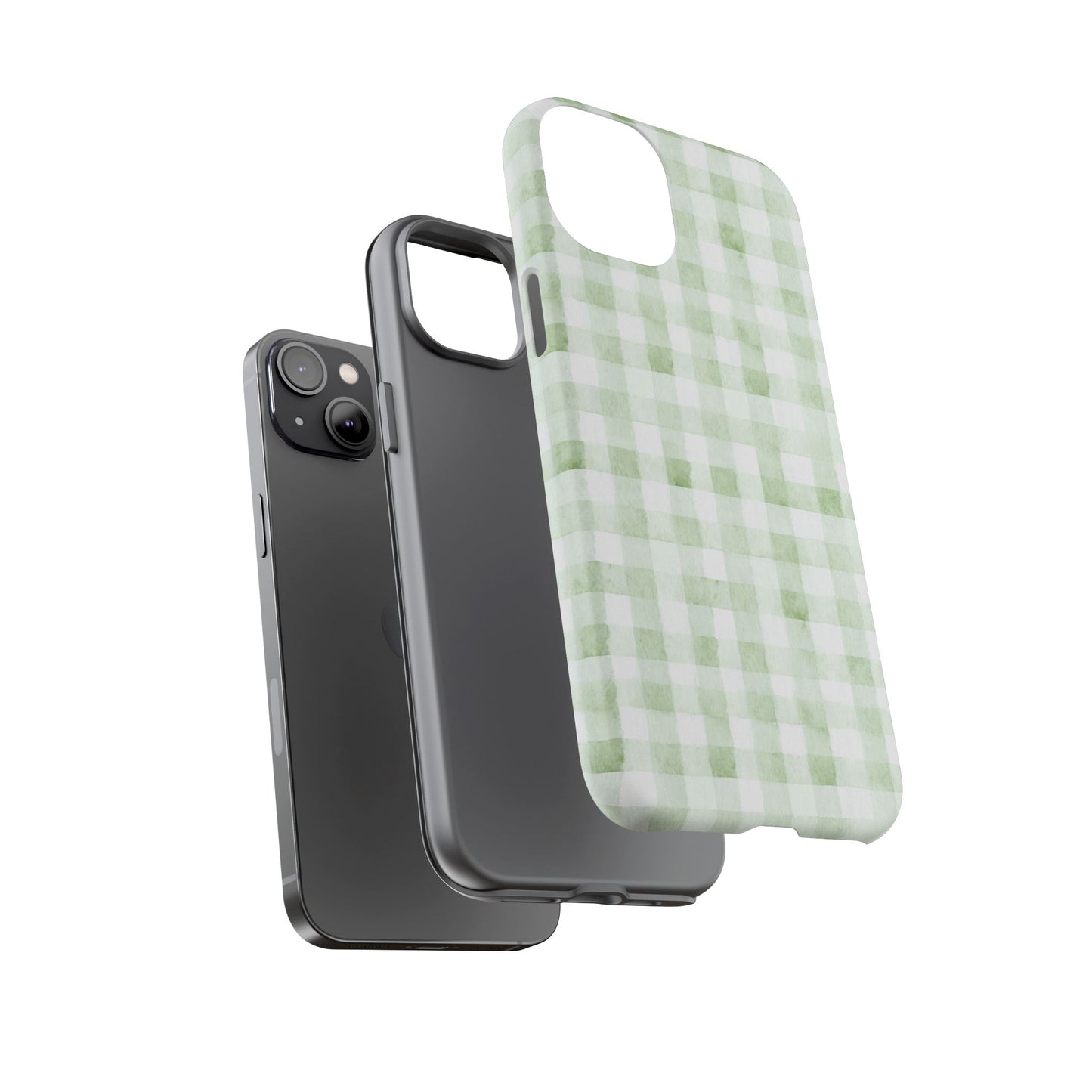 Green Gingham Tough Phone Case — Durable Plaid iPhone Protective Cover