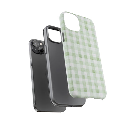 Green Gingham Tough Phone Case — Durable Plaid iPhone Protective Cover