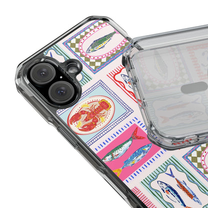 Clear Magnetic Phone Case — Colorful Coastal Seafood Stamp Design