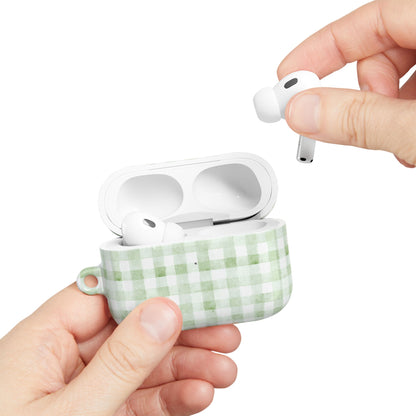 Green Gingham AirPod Case — Pastel Plaid Protective Cover