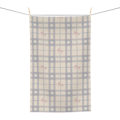 Plaid Flamingo Microfiber Tea Towel — Vintage Blue Check Kitchen Towel