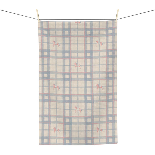 Plaid Flamingo Microfiber Tea Towel — Vintage Blue Check Kitchen Towel