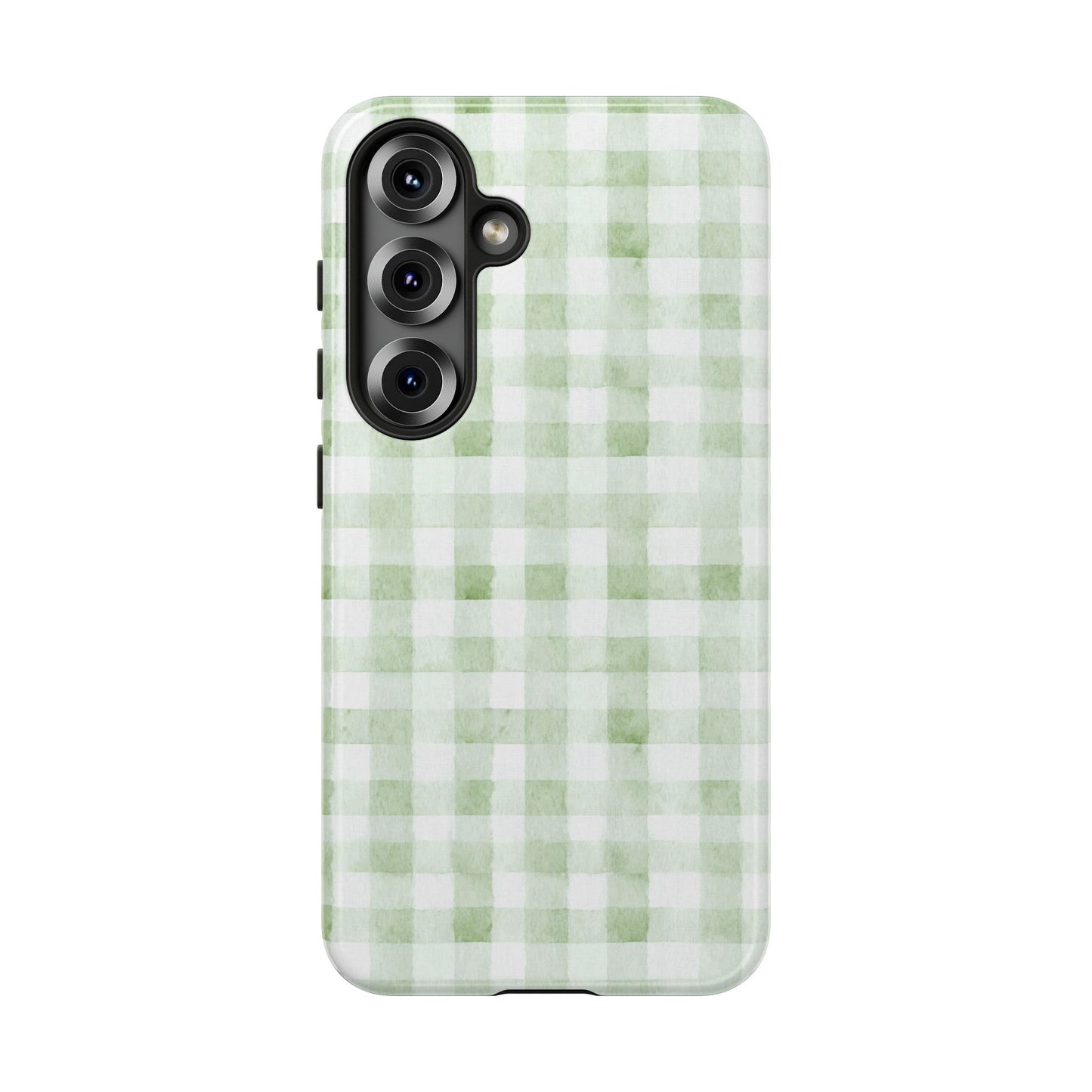 Green Gingham Tough Phone Case — Durable Plaid iPhone Protective Cover