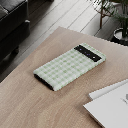 Green Gingham Tough Phone Case — Durable Plaid iPhone Protective Cover