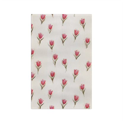 Pink Tulip Microfiber Tea Towel — Floral Kitchen Decor & Gift