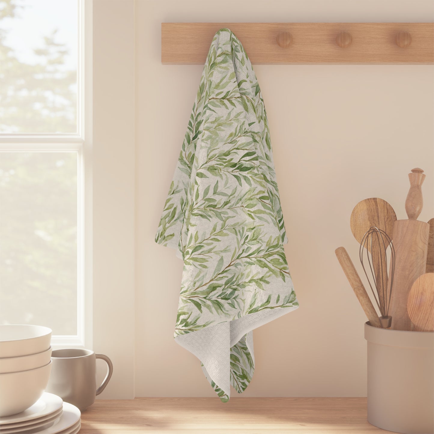 Willow Vine Microfiber Tea Towel — Green Leaf Kitchen Towel