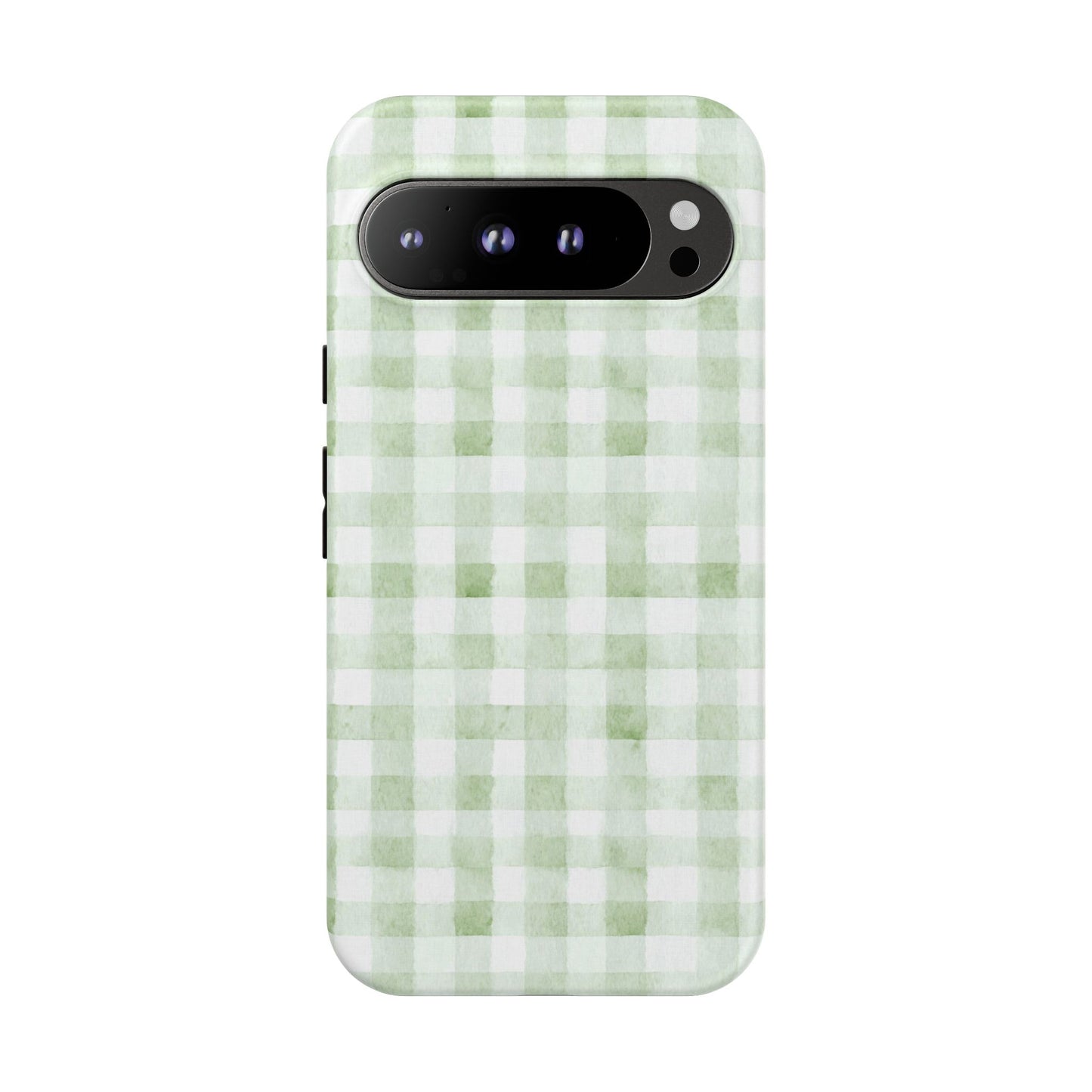 Green Gingham Tough Phone Case — Durable Plaid iPhone Protective Cover