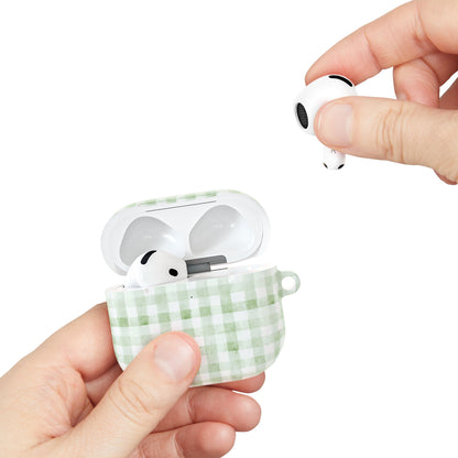 Green Gingham AirPod Case — Pastel Plaid Protective Cover