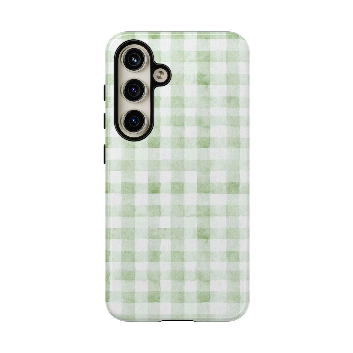 Green Gingham Tough Phone Case — Durable Plaid iPhone Protective Cover
