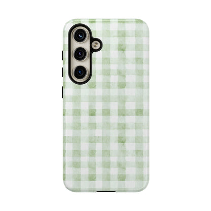 Green Gingham Tough Phone Case — Durable Plaid iPhone Protective Cover