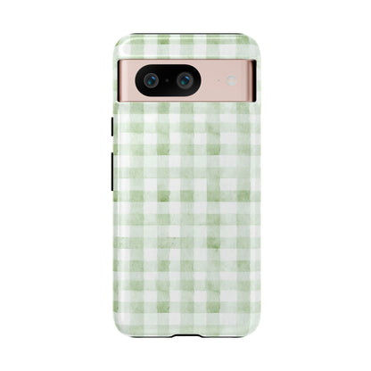 Green Gingham Tough Phone Case — Durable Plaid iPhone Protective Cover