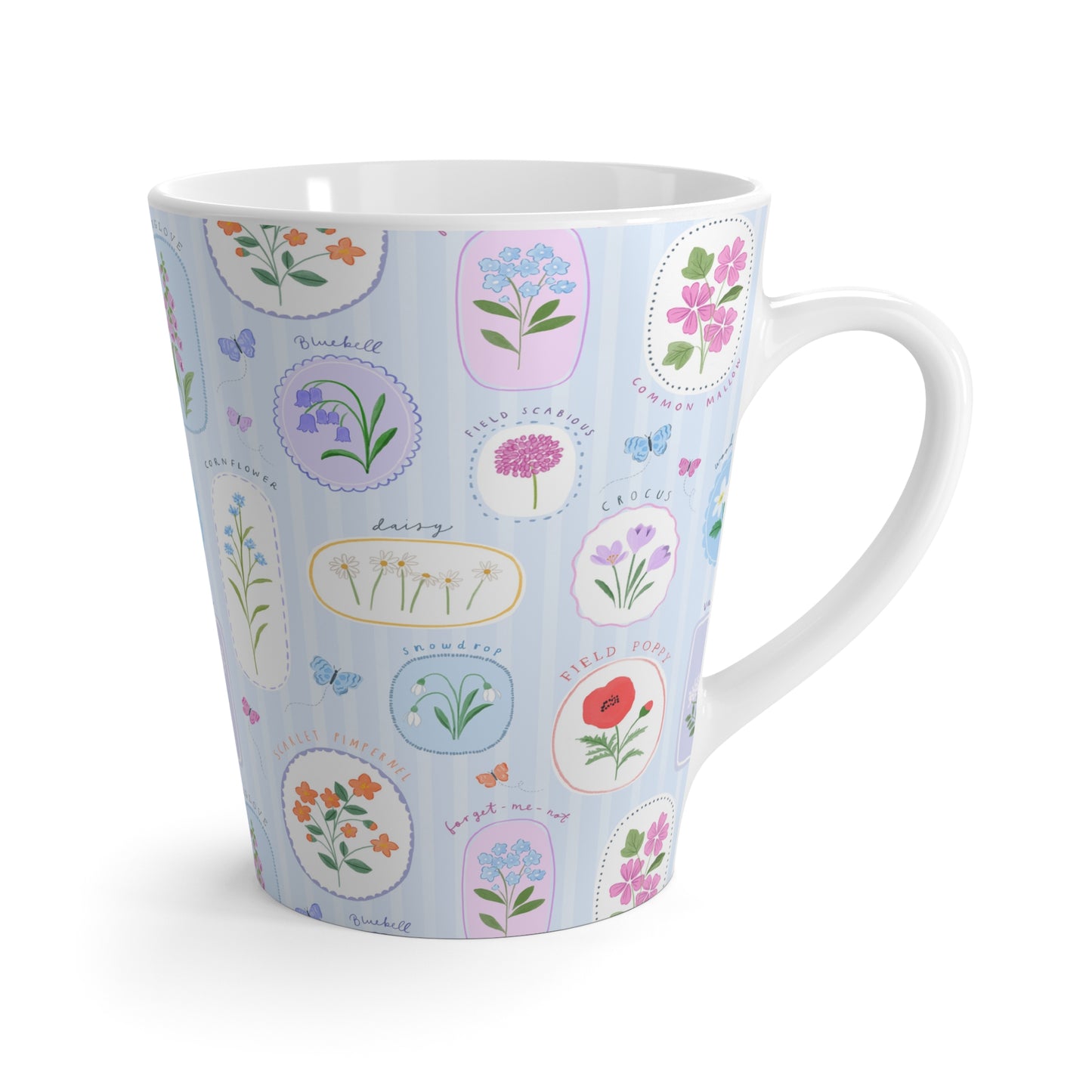 Latte Mug - Pastel Wildflower Botanical Illustration Coffee Cup