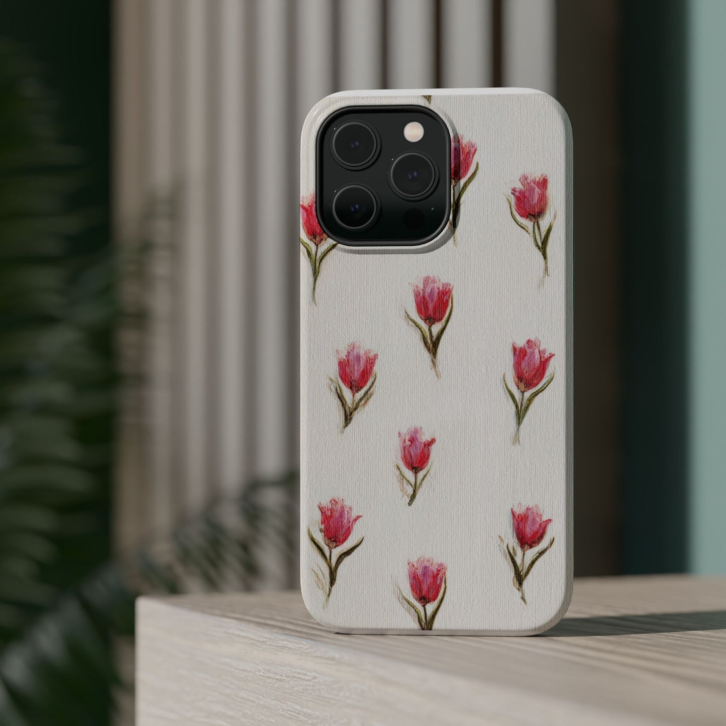 Floral Tulip Pattern Magnetic Impact-Resistant Phone Case