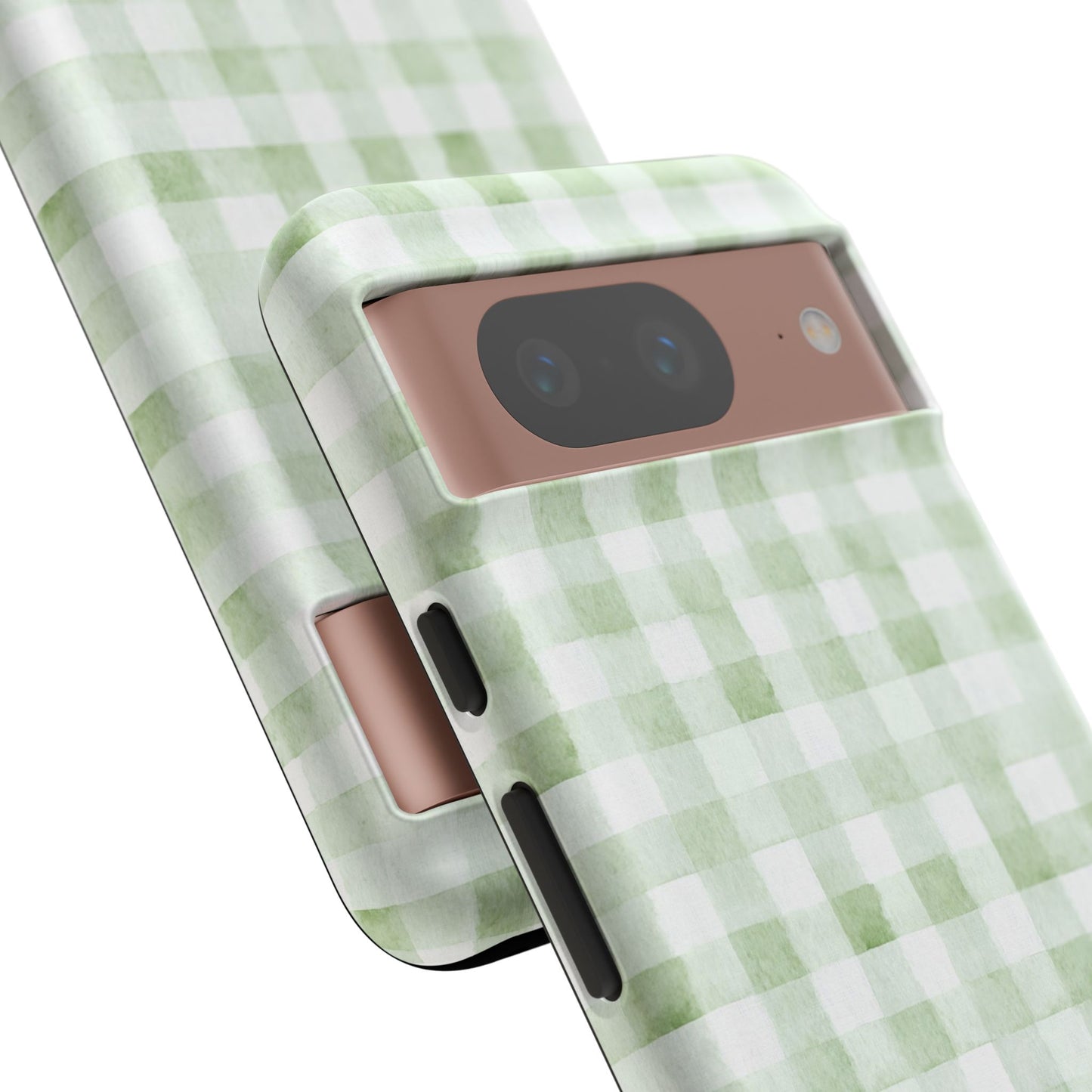 Green Gingham Tough Phone Case — Durable Plaid iPhone Protective Cover