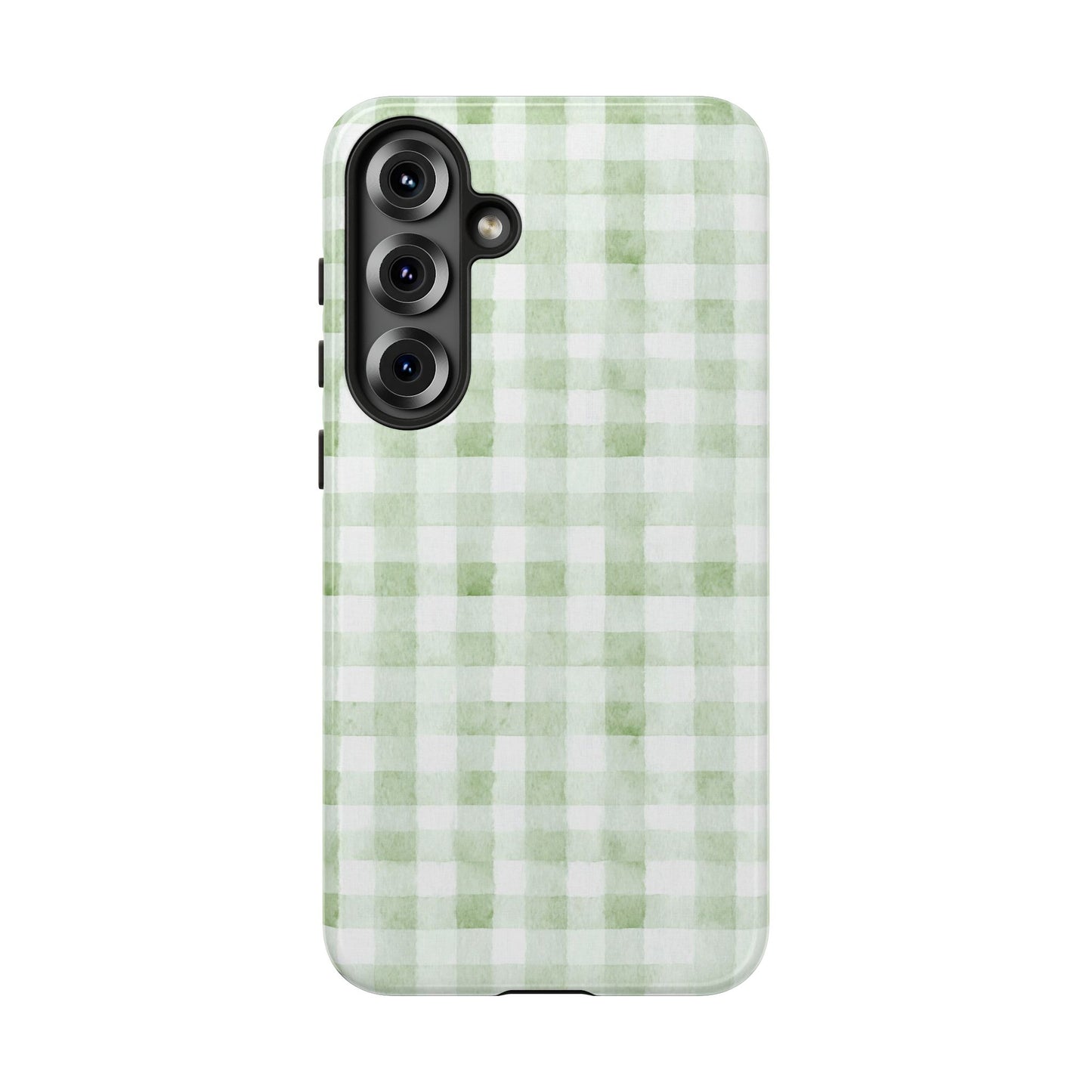 Green Gingham Tough Phone Case — Durable Plaid iPhone Protective Cover