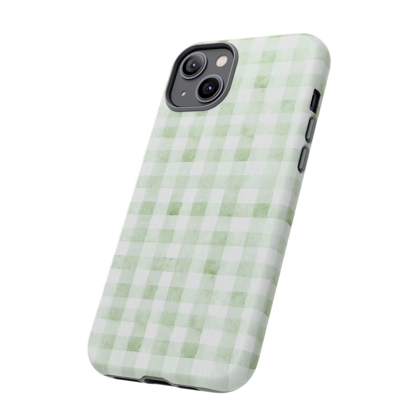 Green Gingham Tough Phone Case — Durable Plaid iPhone Protective Cover