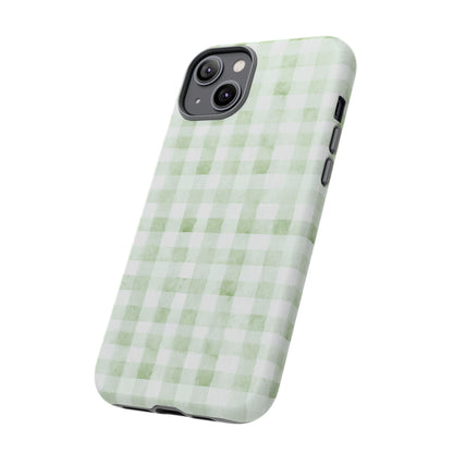 Green Gingham Tough Phone Case — Durable Plaid iPhone Protective Cover