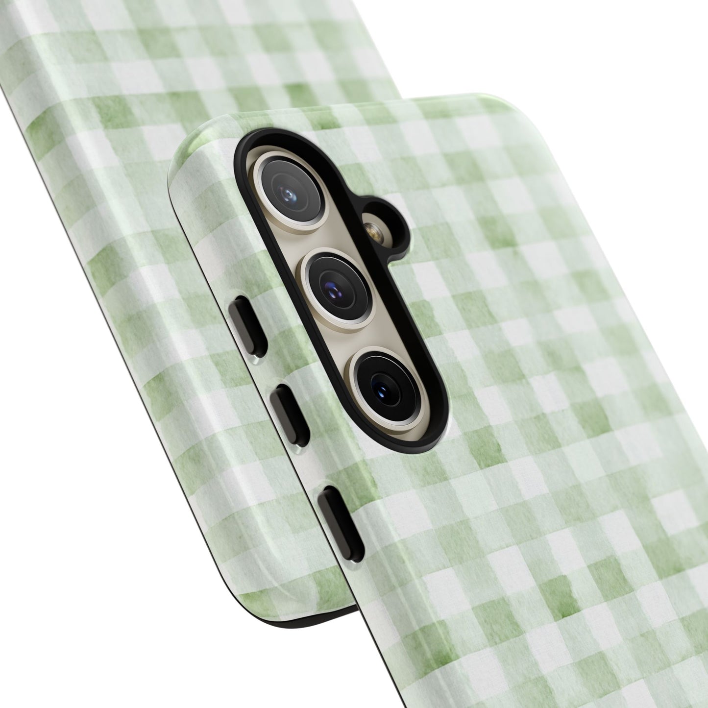 Green Gingham Tough Phone Case — Durable Plaid iPhone Protective Cover