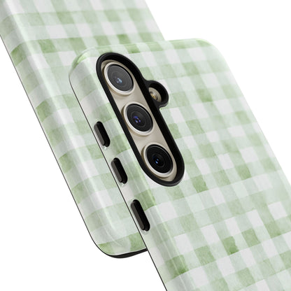 Green Gingham Tough Phone Case — Durable Plaid iPhone Protective Cover