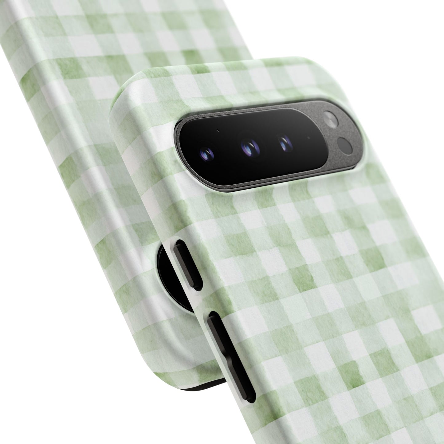 Green Gingham Tough Phone Case — Durable Plaid iPhone Protective Cover