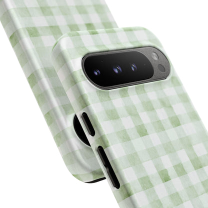 Green Gingham Tough Phone Case — Durable Plaid iPhone Protective Cover