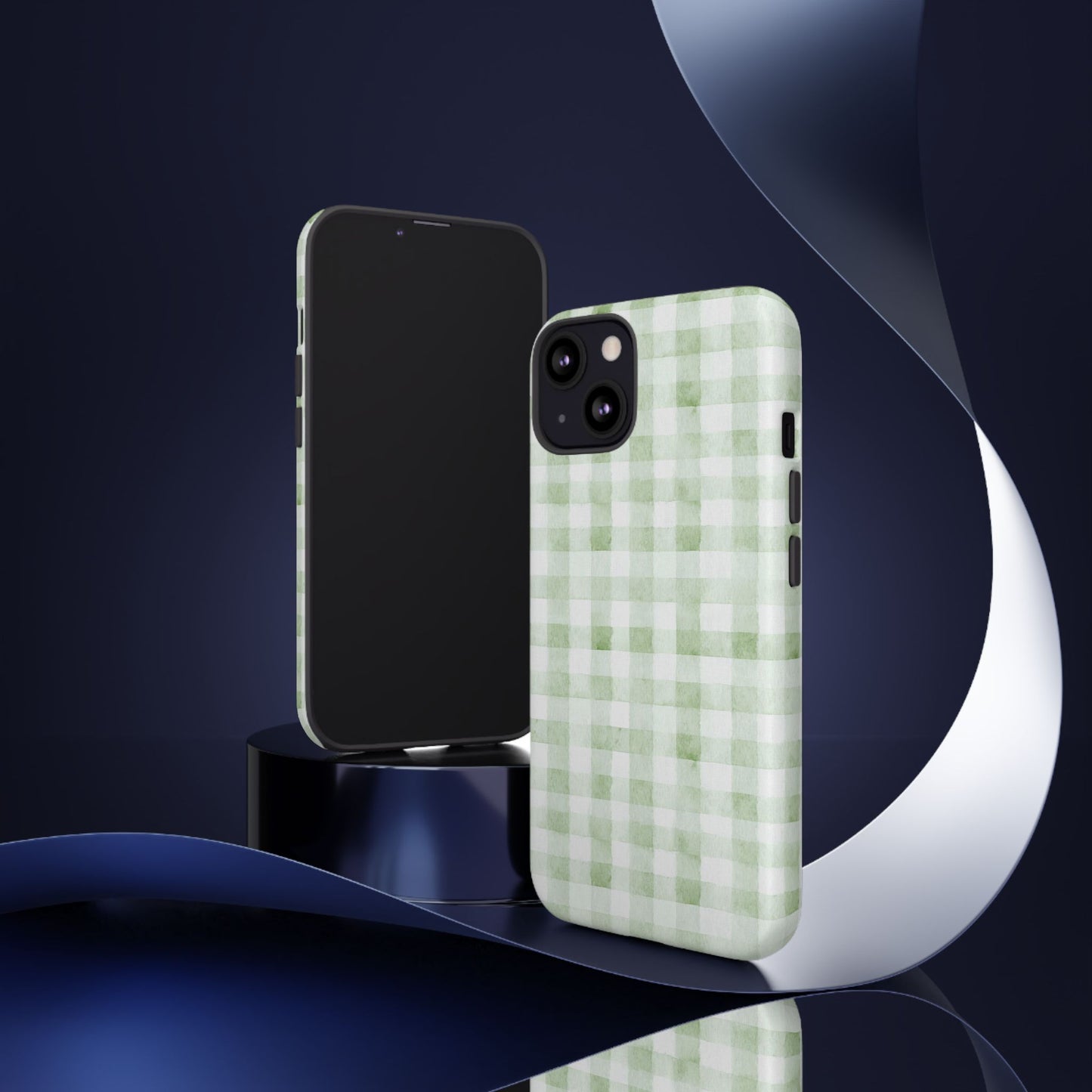 Green Gingham Tough Phone Case — Durable Plaid iPhone Protective Cover