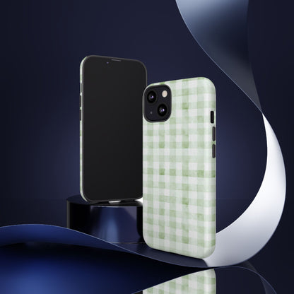 Green Gingham Tough Phone Case — Durable Plaid iPhone Protective Cover
