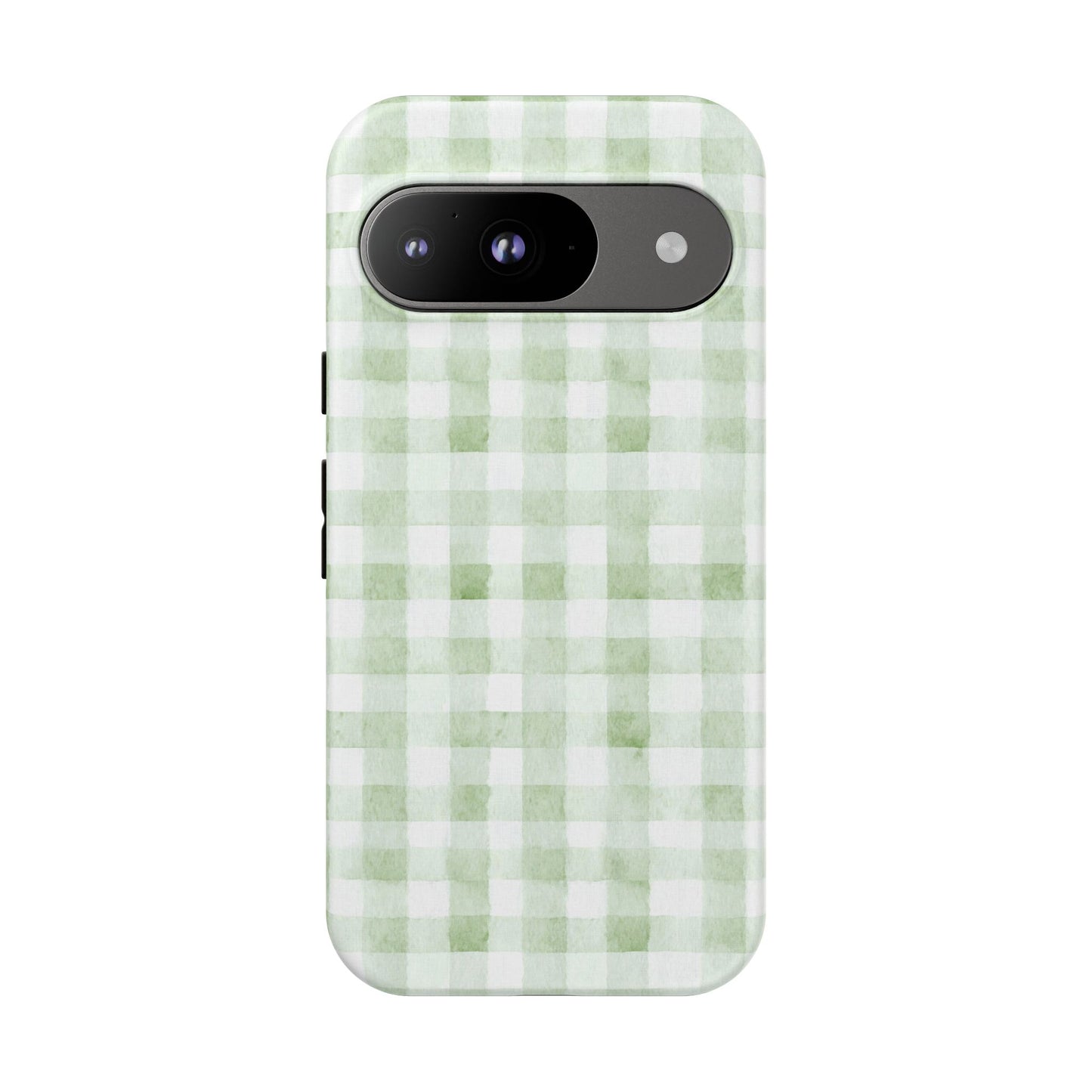 Green Gingham Tough Phone Case — Durable Plaid iPhone Protective Cover