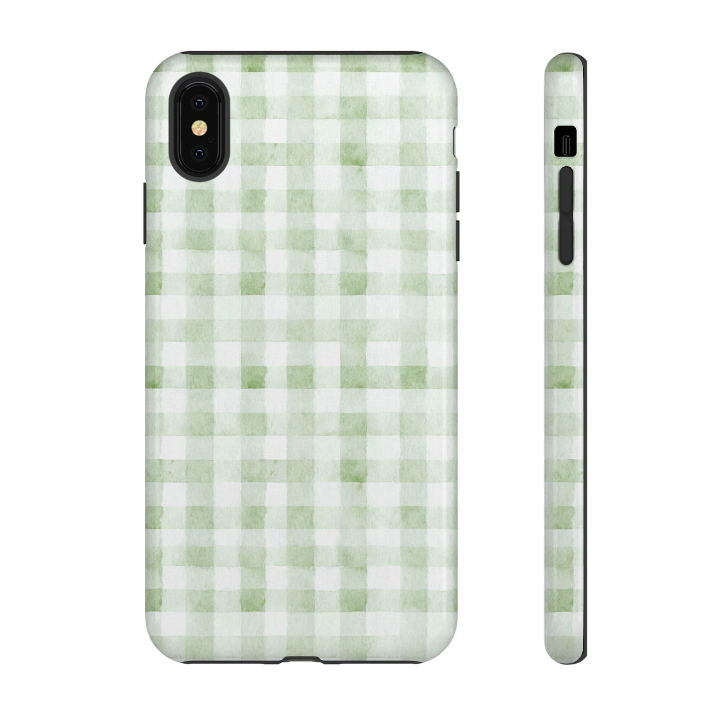 Green Gingham Tough Phone Case — Durable Plaid iPhone Protective Cover