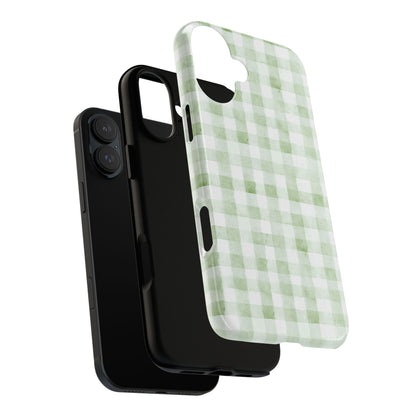 Green Gingham Tough Phone Case — Durable Plaid iPhone Protective Cover