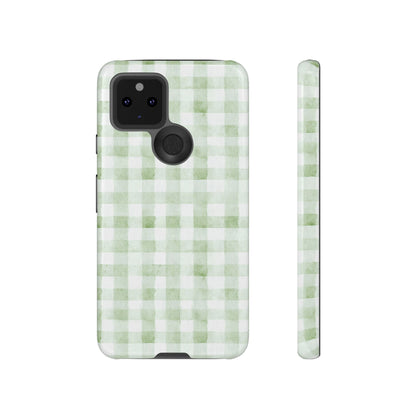 Green Gingham Tough Phone Case — Durable Plaid iPhone Protective Cover