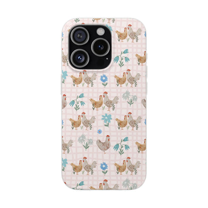 Chicken Pattern Phone Case — Pastel Farmhouse Floral iPhone Cover