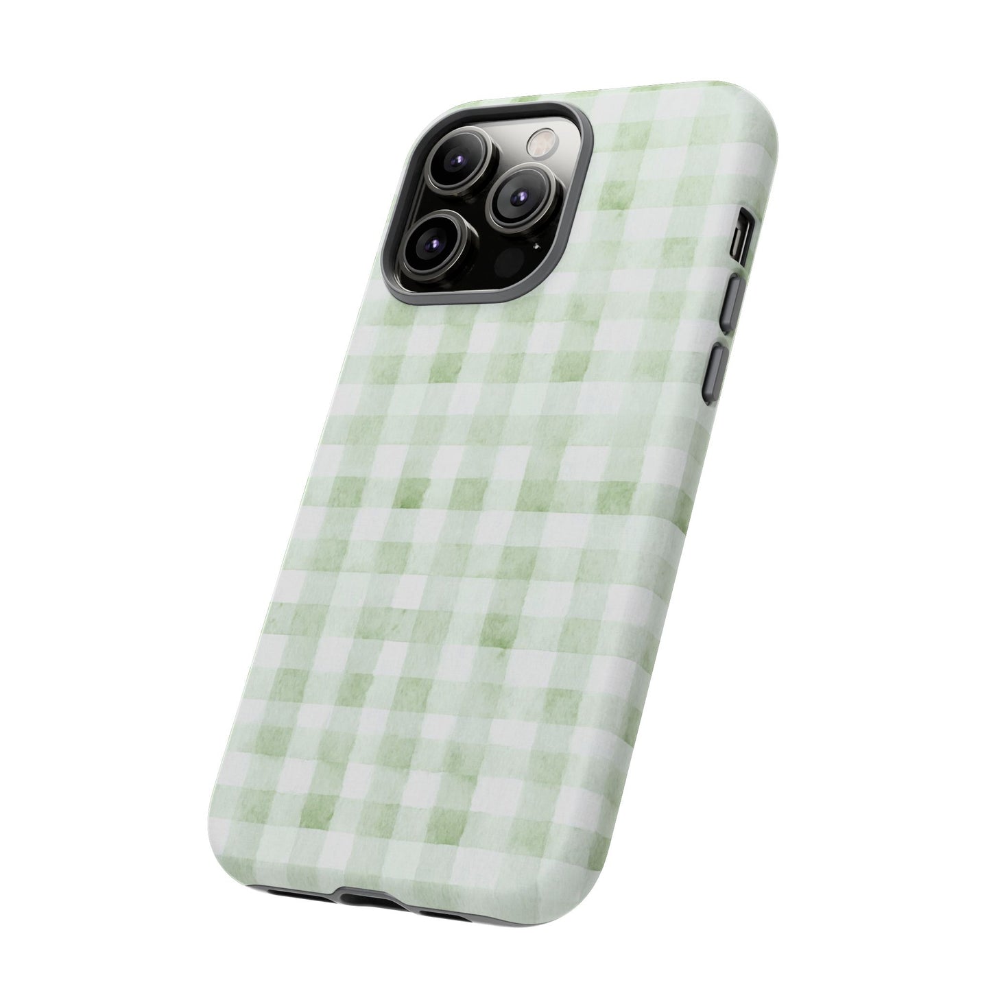 Green Gingham Tough Phone Case — Durable Plaid iPhone Protective Cover