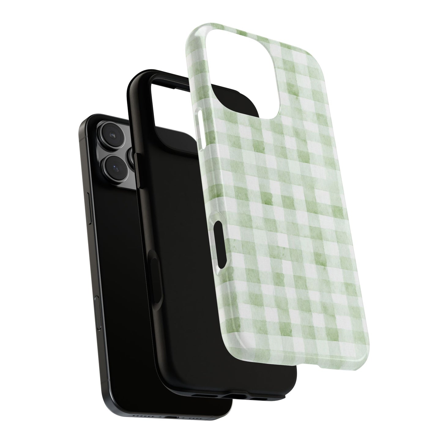 Green Gingham Tough Phone Case — Durable Plaid iPhone Protective Cover