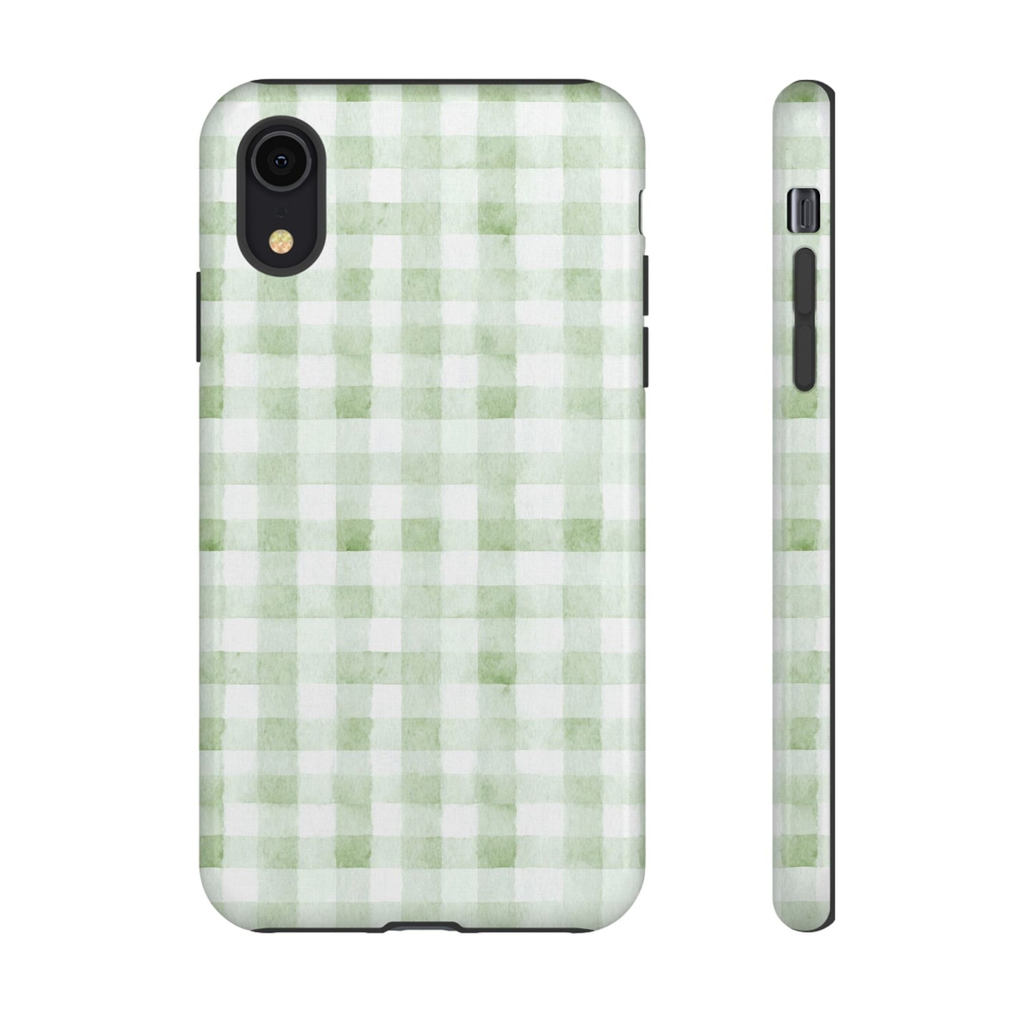 Green Gingham Tough Phone Case — Durable Plaid iPhone Protective Cover