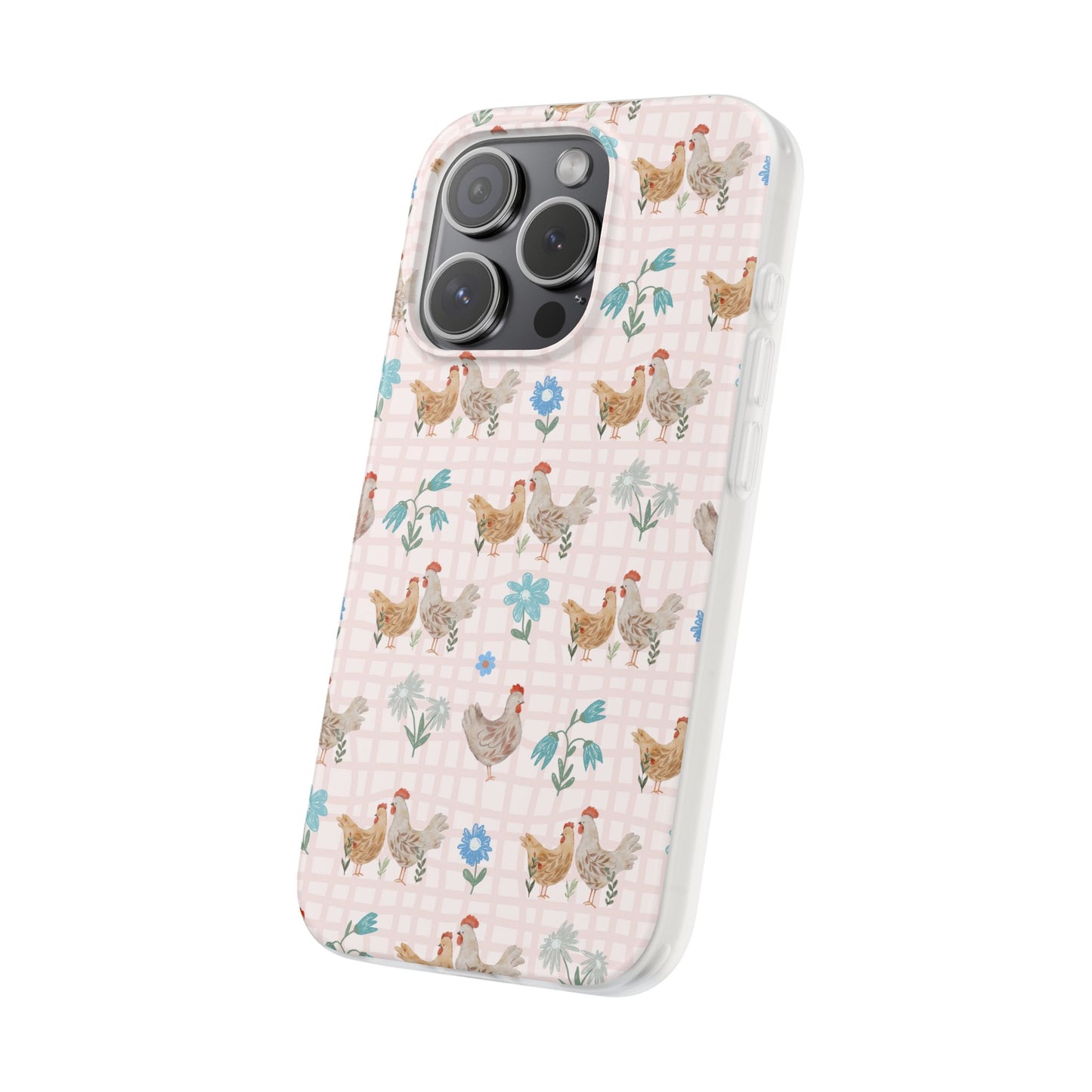 Chicken Pattern Phone Case — Pastel Farmhouse Floral iPhone Cover