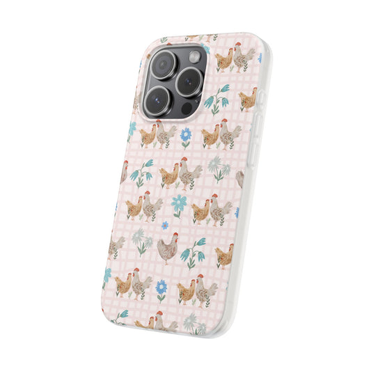 Chicken Pattern Phone Case — Pastel Farmhouse Floral iPhone Cover