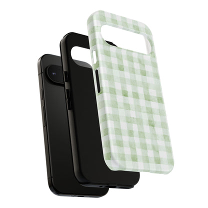 Green Gingham Tough Phone Case — Durable Plaid iPhone Protective Cover