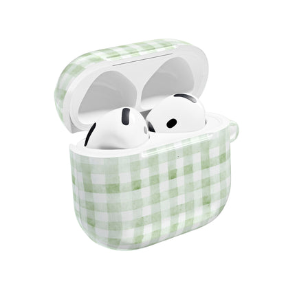 Green Gingham AirPod Case — Pastel Plaid Protective Cover